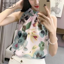 spring female sleeveless blouses fashion slim print chiffon blouses women tops casual sweet women clothing D557 30 210528