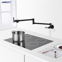 Brass Pot Filler Tap Wall Mounted Kitchen Sink Faucet Black Single Cold Taps Single Hole faucets 360 Rotate Folding Spout spigot 211108