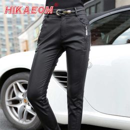Chic Women Pu Leather Motorcycle Pants Fashion Streetwear High Waist Pencil Pants Skinny Trousers For Women (no belt) Q0802