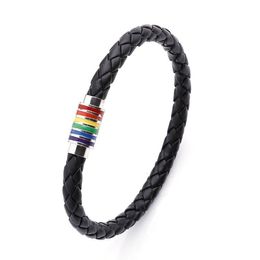Party Favor Genuine Leather Rainbow LGBT Sign charm Wrap bracelets For Women Men Gay Lesbian stainless steel Magnetic buckle Bangle Wristband Jewelry