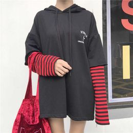 BF Korean sweatershirt Winter GD casual hooded Harajuku hip hop leisure large size M-2XL stitch stripes long-sleeved 210608