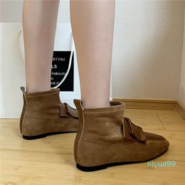 Dress Shoes Boots Women Autumn Warm Square Toe Slip On Flat Heel Fashion For Basic Casual Plus Size 40 YYPX