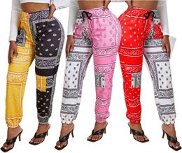 CM.YAYA Sportwear Women Bandanna Paisley Print Jogger Pants Activewear Fashion Patchwork Trousers Draped Sweatpants 211124