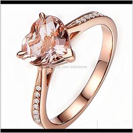 Couple Rings Jewellery Drop Delivery 2021 Fashion Ring Pink Heart Zircon Prong Setting Brass Meterial Rose Gold Plated For Women Five Size Choo