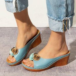 Sandals 2021 Summer Women's Handmade Ladies Shoe Leather Floral Women Slippers Retro Style Mother Shoes