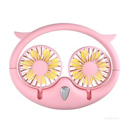 Owl Hanging Neck Fan Desktop Usb Portable Adjustable Folding Telescopic Fan Lazy Hanging 3 color T2I52334