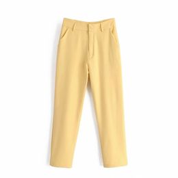 fashion office ladies pants autumn women yellow polyester trousers stylish female casual pant streetwear girls trouser 210430