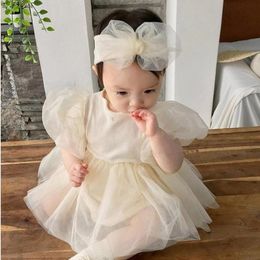 Spring Summer New For Baby Girls And Babies Comfortable Cotton Fluffy Yarn One-piece Dress Bodysuit With Headband 210413