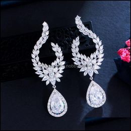 Dangle & Chandelier Earrings Jewellery Cwwzircons Luxury Shiny Water Drop Cubic Zirconia Long Earring For Women High Quality Fashion Party Wed