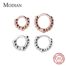 Rose Gold Color Light Beads Hoop Earring for Women Real 925 Sterling Silver Tiny Small Fine Jewelry Girl Gift 210707