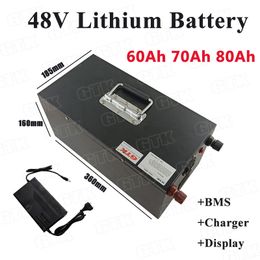 GTK 48V 60ah 80ah 70ah Lithium Ion battery with voltage display BMS for RV motohome boat machine Solar system+10A Charger