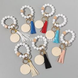 Party Favour Silicone Wooden Beads Primary Colour Wood Chip Keychain Wristlet Keychain Alloy Bracelet Key Ring