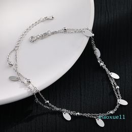 2021 silver double layer round bead sequin foot chain