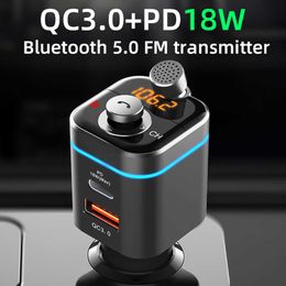 Car MP3 Player Bluetooth 5.0 Receiver FM transmitter 18W PD USB-C Car Fast Charger U Disc Music Phone Handsfree Player With Mic