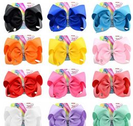 2021 8 Inch Jojo Siwa Hair Bow Solid Color With Clips Papercard Metal Logo Girls Giant Rainbow Rhinestone Hair Accessories Hairpin