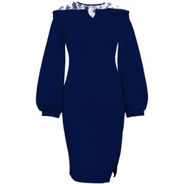 Appliques Elegant Dresses Women Patchwork Mesh Long Lantern Sleeve Navy Blue Bodycon Slim Office Ladies Classy Fashion Female 210527