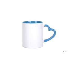 New DIY Sublimation 11oz coffee Mug with Heart Handle Ceramic 320ml White Ceramics Cups Colourful Inner Coating Special by sea GWE10960