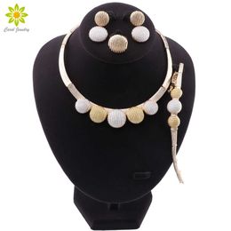 New Fashion Women Gold Color Jewelry Sets Round Design Necklace Bracelet Ring Earrings Set Bridal Wedding Party Gift Jewelry H1022