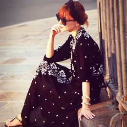 floral boho white dresses spring vintage retro long sleeve maxi sale hippie beach ethnic blue embroidered drethnic X0621