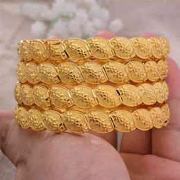 4Pcs/lot 24K Dubai Bangles African Gold Color For Women Girls Bracelets Jewelry Ethiopian Bride Wedding Jewerly Gift 210918