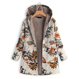 Windbreaker Leather Jacket Female Autumn Casual Floral Print Warm Coat Vintage Oversized Pocket Women Outwear Long Jackets 211008