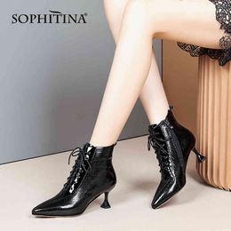 SOPHITINA Women Boots Fashion High Quality Ankle Boots Zipper Pointed Toe Strange Style Heel T-tied Office Women Shoes SO607 210513