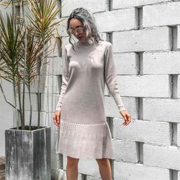 Foridol turtleneck knitted sweater dress women long sleeve autumn winter A-line basic midi sweater dress vestidos 210415