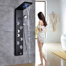 Rubinetto da bagno LED Pannello per doccia colonna Brush Brush Nickle Bathtub Miscelatore W / Schermo della temperatura della mano