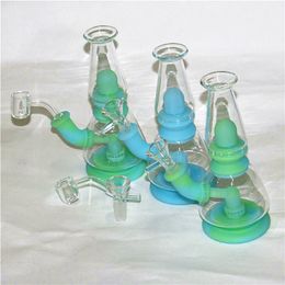 smoking recycler rigs silicone and glass water bongs pipes with 14mm 4mm thick quartz bangers nails Bubble Carb Caps