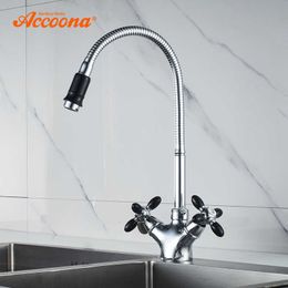 Accoona Kitchen Faucet Solid Brass Water Tap Kitchen Sink Faucets Dual Lever and Cold Water Mixer Tap Crane A4882 210724