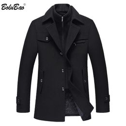 BOLUBAO Men Winter Wool Coat Men's High Quality Solid Colour Simple Blends Woollen Pea Coat Male Trench Coat Casual Overcoat 211106