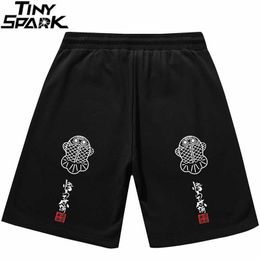 Men Hip Hop Streetwear Shorts Chinese Kanji Print Sweat Pants Harajuku Cotton Jogger Summer Track Short Sweatpant 210714