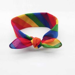Festival Rainbow Colourful Seven Stripes 55x55CM Unisex Cotton Pocket Square Scarf Headband Bandana Gay Parade Wristband Tie Jy18 Y1020