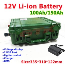 GTK 12V 100Ah 150Ah lithium battery pack with army green case for Outdoor standby radio station+10A charger