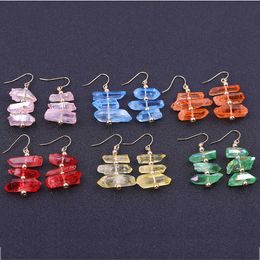 Designer Colorful Healing Crystal Pillar Charms Earrings Gold Plated Geometry column Dangle Brand Jewelry for Women