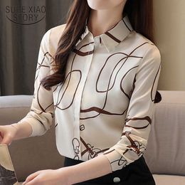 Fashion Spring Long Sleeve Elegant Apricot Print Women Tops and Blouses Silk Womens Shirts Print Female Slim 8395 50 210527