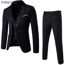 Men's 3 Pieces Black Elegant Suits With Pants Brand Slim Fit Single Button Party Formal Business Dress Suit Male Terno Masculino 210522