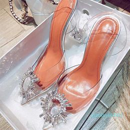 Designer Women Pumps Elegant Pointed Toe s High Heels Wedding Shoes Crystal Clear Heeled Slingback Sandals 2021