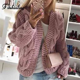 Fitshinling Vintage Twist Cardigan Women Sweater Knitwear Autumn Winter Open Stitch Top Solid Slim Long Sleeve Cardigans 210914