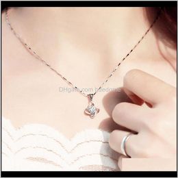 Necklaces & Pendants Jewellery Drop Delivery 2021 Necklace Four Leaf Lucky Grass Pendant Slide White Blue Crystal Brass Chain Imitation Rhodium