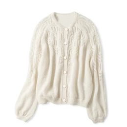 Spring Women Hollow Out Knitted Cardigan O Neck Solid Color Single Breasted Knitted Sweater Knitwear 210806