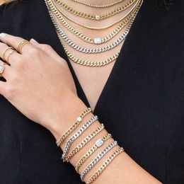 Earrings & Necklace High Quality 5MM Curb Cuban Link Chain Punk Heavy Choker Gold Silver Colour Plated Bracelet For Women Jewellery Set