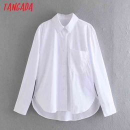 Women Pocket White Shirts Long Sleeve Solid Elegant Office Ladies Work Wear Blouses Tops CE204 210416