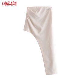 Tangada Women Irregular Cotton Linen Midi Skirt Faldas Mujer Vintage Side Zipper High Street Ladies Chic Mid Calf Skirts 3H321 210609