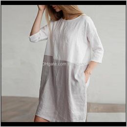Dresses Womens Clothing Apparel Drop Delivery Sun Summer 2021 Casual Patchwork 1/2 Sleeved Cotton Linen Dress Oversize Loose Pockets Tunic Wo