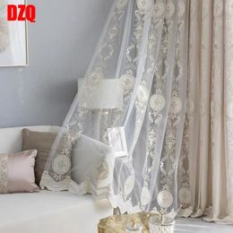 Curtain & Drapes 2021 European-style Curtains Luxury Embroidered With Beads Tulle For Living Room Bedroom Beige Blackout #4