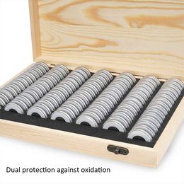 100PCS With Adjustment Pad Adjustable Antioxidative Wooden Commemorative Coin Collection Case Coins Storage Box Universal 210330246W