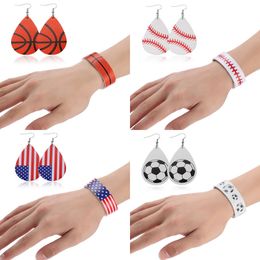 Rainvery Teardrop Stripe Leather Earrings Bracelet Set New Printed Dangle Earrings for Women American Flag Earrings Jewelry X0709 X0710