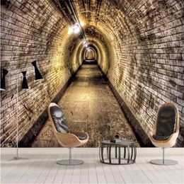 Custom wallpaper photo 3D industrial wind cave brick wall tunnel background wall home decoration murals Waterproof