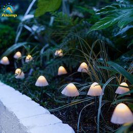 Outdoor Solar String Lights Mushroom Lamps 12 30 LED 8 Modes mini Fungi Flower Lawn Lamp For Pathway Grassland Park Landscape Lighting